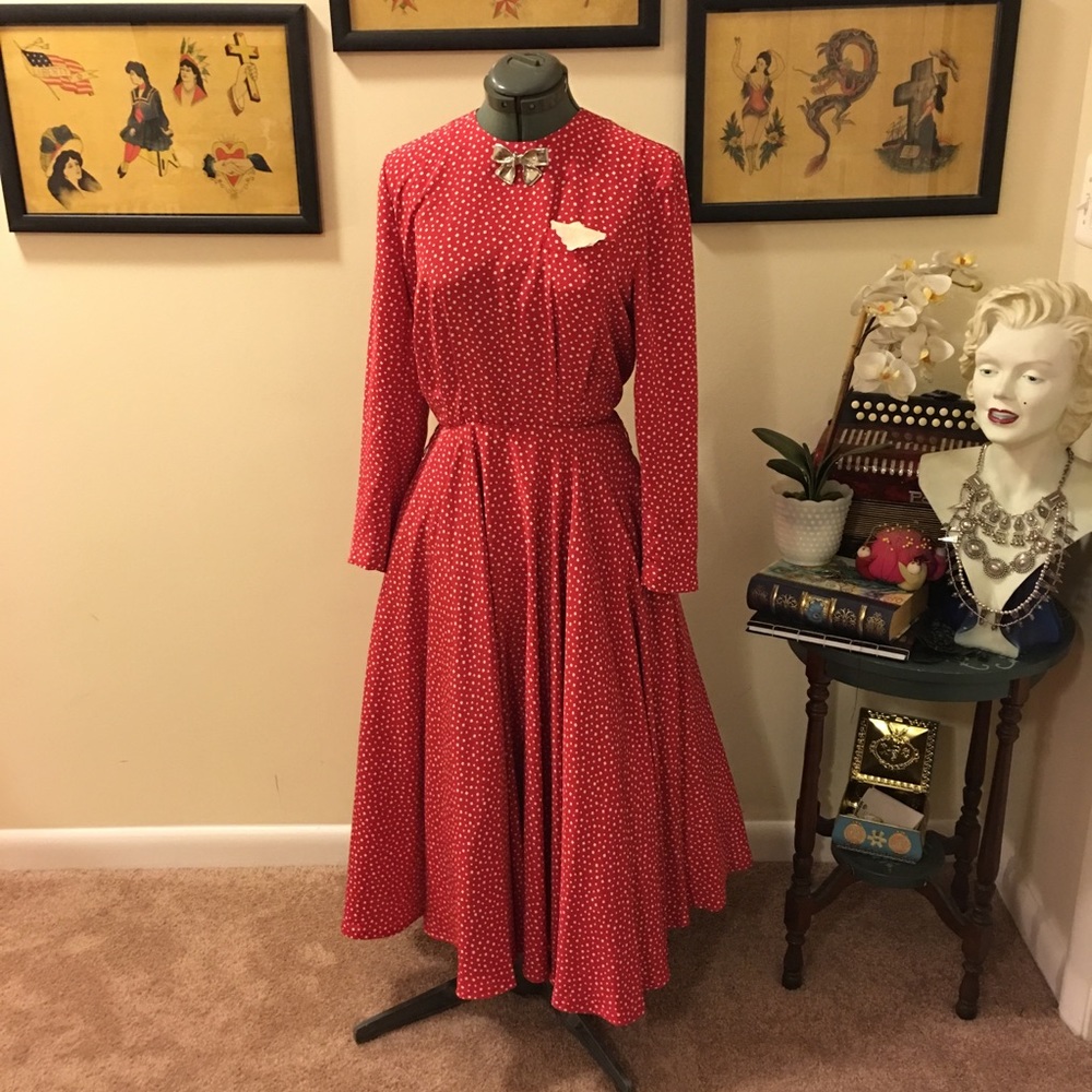 Vintage red and cream spotted dress